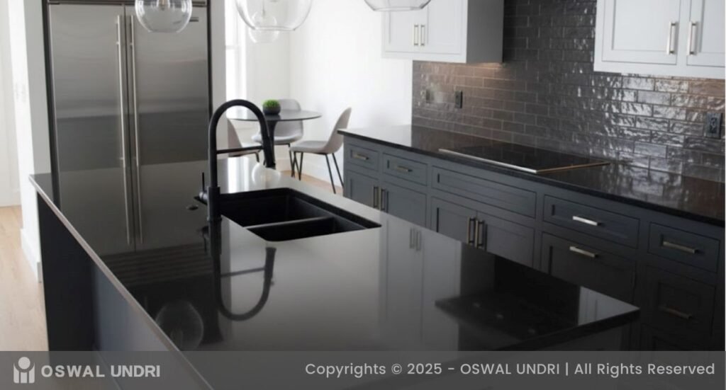 Jet Black Plain Quartz Countertop