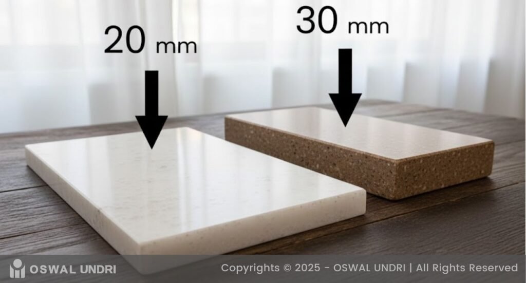 Thickness – 20 mm vs 30 mm Quartz Countertop Slabs