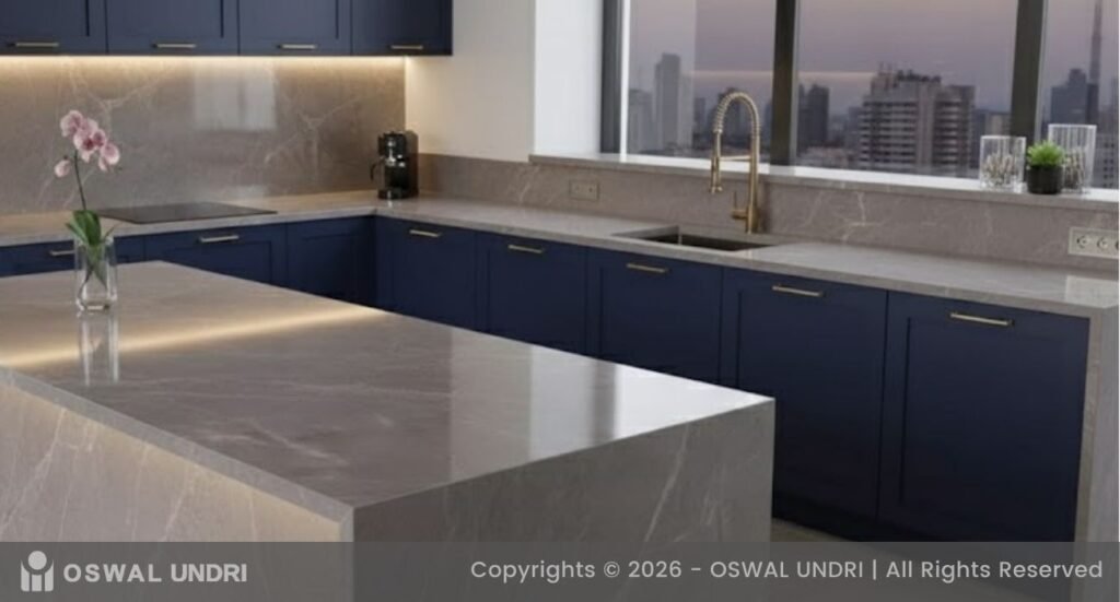 Armani Grey Full Body Slab Kitchen Countertop