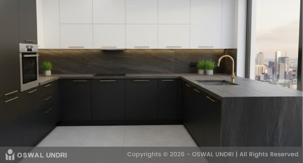 Cosmic Black Full Body Slab Kitchen Countertop
