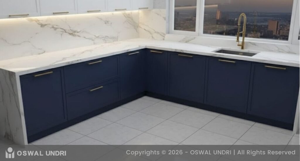 Cosmic White Full Body Slab Kitchen Countertop