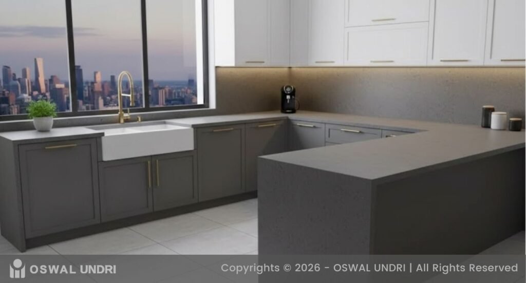 Dark Grey Full Body Slab Kitchen Countertop