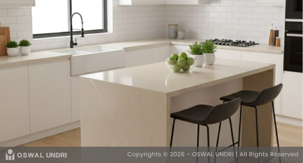 Plain Beige Porcelain Slab Kitchen Countertop